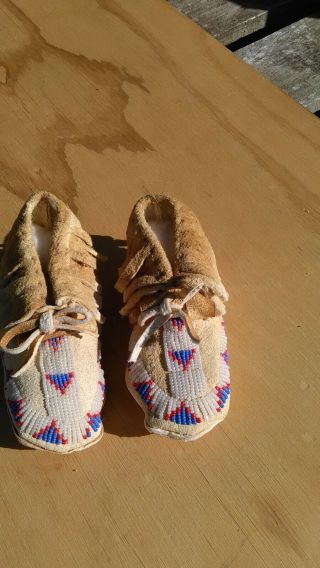 Native American Vintage Infant Beaded Smoked Buckskin Moccasins