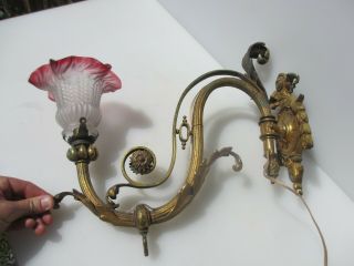 Victorian Brass Gas Wall Light Sconces Lamp Antique Old French Georgian Vintage