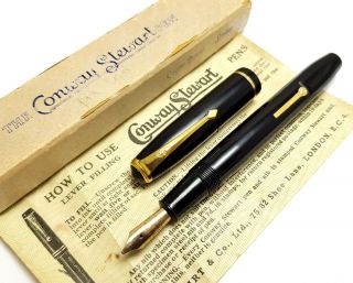 Ca.  1951 Vintage Pen Conway Stewart No.  28 Black Obb Nib Box