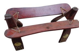 Vintage Egyptian Camel Foot Stool Ottoman Saddle Leather Wood Embossed Brass 5