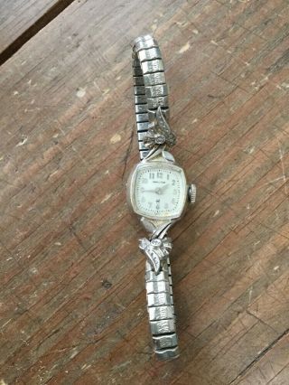 Vintage Ladies Hamilton 14k White Gold Cocktail Watch W/ Diamond Accents