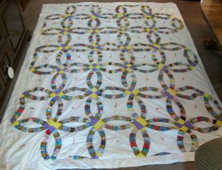 Lovely Vintage Antique Quilt Top 88 X 68 Wedding Ring Pattern