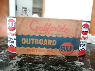 Vintage 3 - Pack Gulf Gulfpride Outboard Motor Oil 1/2 Pint Can