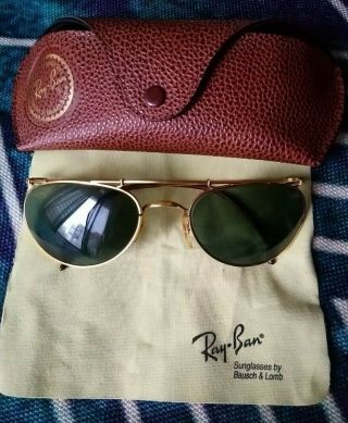 Vintage B&l Ray Ban Sunglasses Rare Deco Metals Oval W1536 Aviator Nos