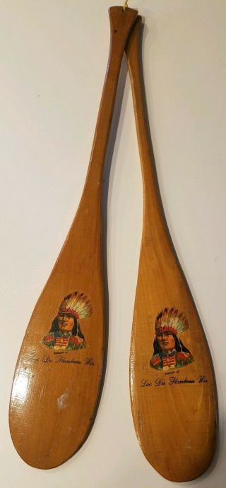 Vintage Miniature Souvenir Canoe Paddles Indian Lac Du Flambeau Wisconsin