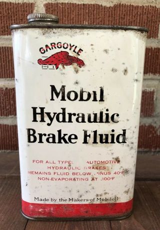 Vtg Rare 1930s Mobiloil Gargoyle Hydraulic Brake Fluid 1 Quart Oil Can Mobil