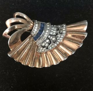 1940s Pennino Sterling Spiral Brooch Sapphire Crystal Rhinestones