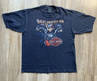 Vtg 3d Emblem Harley - Davidson Great American Hog T - Shirt Single Stitch Men 