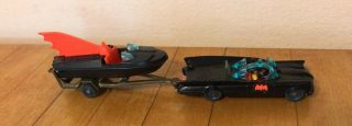 Rare Vintage Husky Batmobile Bat Boat Trailer Batman & Robin 3002 Toy Car Black