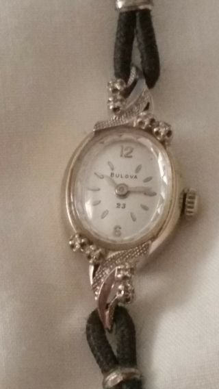 14k White Gold Vintage Bulova Ladies Watch With Diamonds