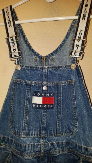 Tommy Hilfiger Overalls Vtg Adult Blue Big Flag Spell Out Mens Small 90s Hip Hop