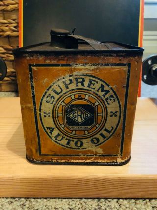 Early Vintage Gulf Supreme Motor Oil 1 Gallon Can 2
