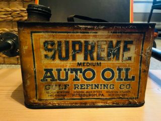 Early Vintage Gulf Supreme Motor Oil 1 Gallon Can 3