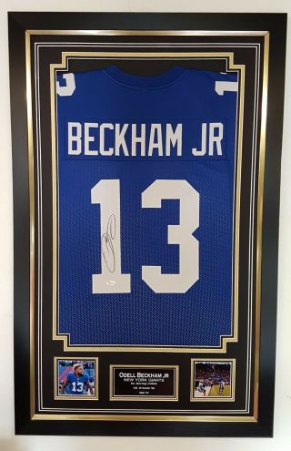 Rare Odell Beckham Jr Giants Signed Shirt Jersey Autograph Nfl Display