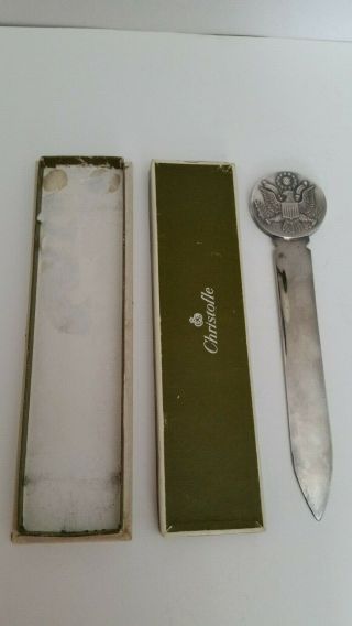 Christofle Vintage Us Eagle Letter Opener Silver Plated With Box