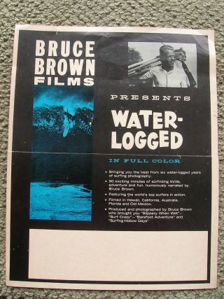 Vintage Surf Movie Poster Water Logged Surfboard Surfing 1960 Surfer Bruce Brown