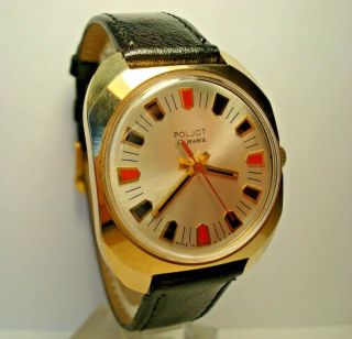 Poljot Wrist Mens Watch 17 Jewels Gold Plated Au10 Ussr Vintage Gift For Men