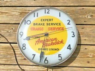 Vintage Advertising 1950s American Brake Service Electric Wall Clock -