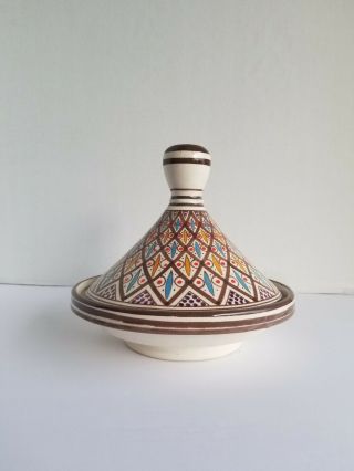 Tagine Signed Ahmed Serghini Safi Hand Painted Pattern Morrocon Vintage Pottery