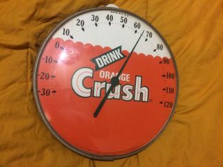 Vintage Orange Crush Advertising Thermometer Sign 12 " Glass