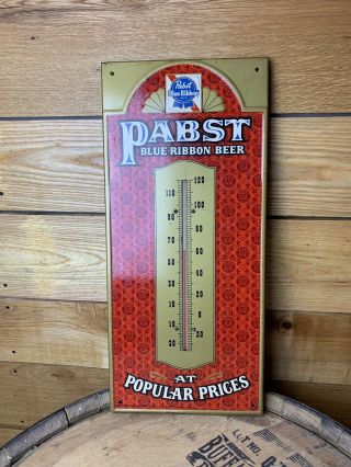 Vintage Advertising Pabst Blue Ribbon Beer Tin Thermometer Sign Breweriana Pbr