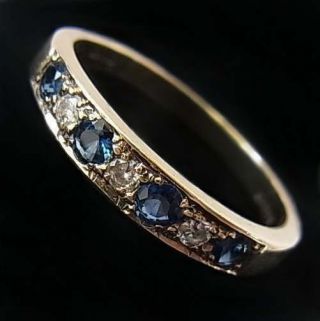 Pretty Vintage (1970) 9ct Gold,  Sapphire & Diamond Half Hoop Ring