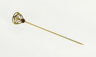 14k Victorian Garnet Seed Pearl Accent Ornate Stick Pin Yellow Gold 39