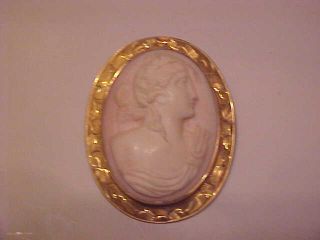 Antique Vintage Solid 10K Yellow Gold Victorian Carved Pink Cameo Pin Brooch 6