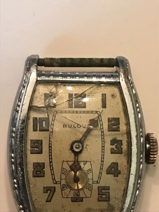 Rare Vintage 1920 ' s Art Deco Bulova Mens Watch 10AN With Dust Protector 6