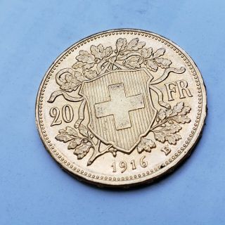 1916 20 Francs Swiss Helvetia Vreneli Gold Coin Switzerland Rare Franken Real