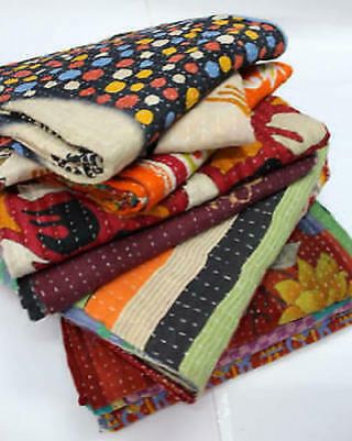 Pack Of 6 Handmade Kantha Quilt Cotton Floral Reversible Vintage Blanket Throw