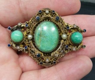 Antique Austro Hungarian Jeweled Gold Gilt Sterling Silver Pin Brooch