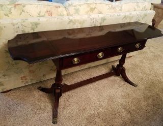 Vintage Mahogany Wood Drop Leaf 2 Drawer Claw Foot Sofa Table - The Bombay Co.
