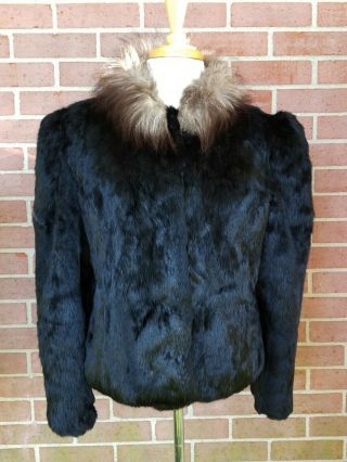 Vintage Sergio Valente Black Rabbit Fur Jacket Size M