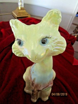Vintage Fenton Art Glass Iridescent Butter Cat " Almost Heaven " Numbered Signed