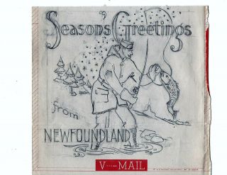 Vintage 1943 Wwii V - Mail Trench Art Seasons Greetings From Newfoundland