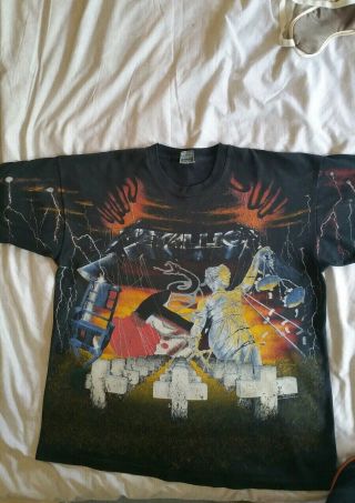 Very Rare Vintage 1991 Metallica All Over Multi Album Print T Shirt 
