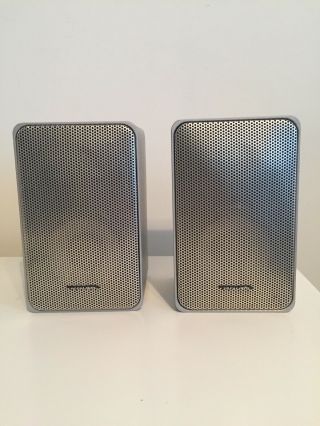 Pair Vtg Realistic Minimus - 7 Silver Bookshelf Stereo System Speakers Radio Shack