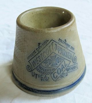 Westcott&parker Coal&wood Advertising Stoneware Match Holder Old Vtg Antique