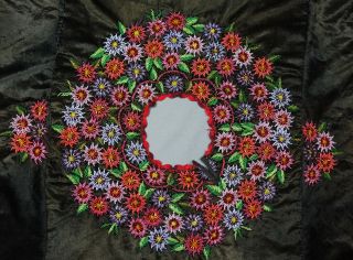 Maya Guatemalan Vintage Multi Color Hand Beaded Floral Huipil Poncho 5