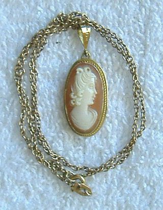 4.  5g Vintage {14k Gold Cameo Pendant W/ 16 " 14k Necklace} Jewelry Not Scrap
