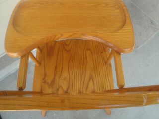 Wood Child ' s High Chair Oak with Sliding Tray Vintage 4
