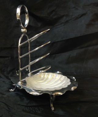 Art Deco Epns Toast Rack With Shell Shaped Butter Dish & Glass Liner