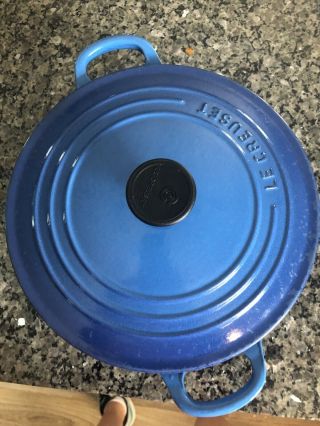 Vintage Le Creuset No.  22 Blue Dutch Oven 3 - 1/2 Quart With Lid Enamel Cast Iron