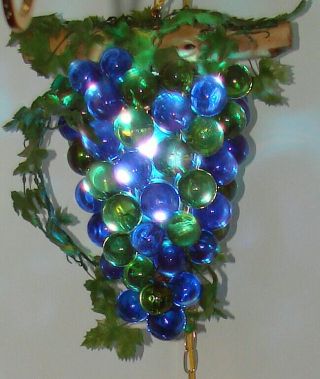 Vtg Large 60s Blue & Green Lucite Acrylic Grape Cluster Retro Swag Hanging Lamp 7