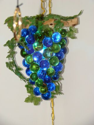 Vtg Large 60s Blue & Green Lucite Acrylic Grape Cluster Retro Swag Hanging Lamp 8