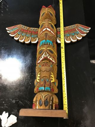 Vintage 22” Northwest Coast Hand Carved Wooden Totem Pole Native American