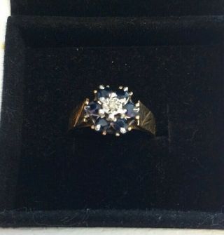 Vintage 18ct Gold Blue Sapphire & Diamond Set White Gold Cluster Ring (size K)