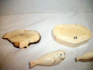 Rare Antique Carved Polar Bear,  Seals,  Ice Floes,  Siberian Yupik Alaska,  Signed 2