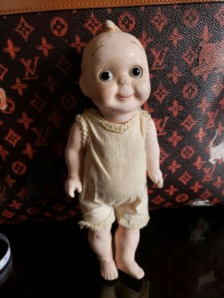 Unusual Antique Heavy Composition Googly Doll With Glass Eyes